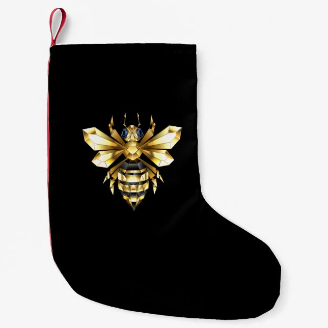 Imitate Gold Foil Logo Bee Polygonal auf Schwarz Kleiner Weihnachtsstrumpf (Vorderseite)