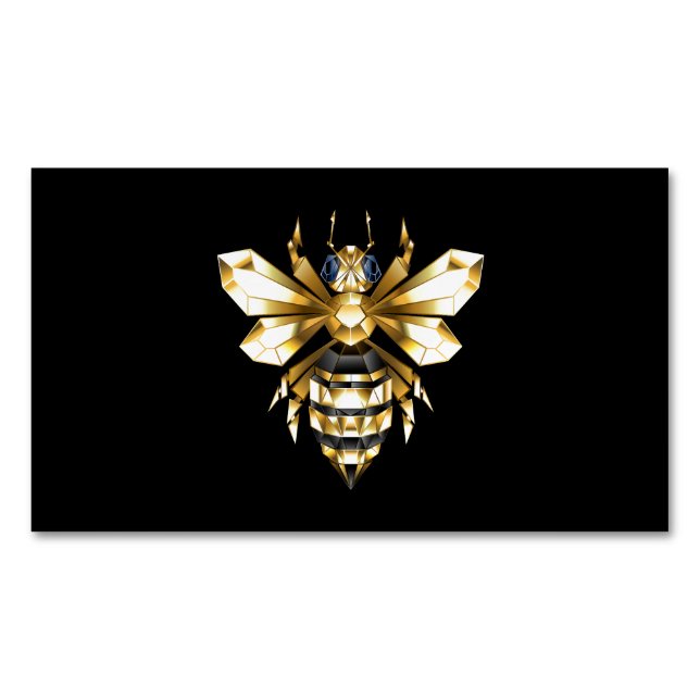 Imitate Gold Foil Logo Bee Polygonal auf Schwarz Magnetische Visitenkarte (Vorderseite)