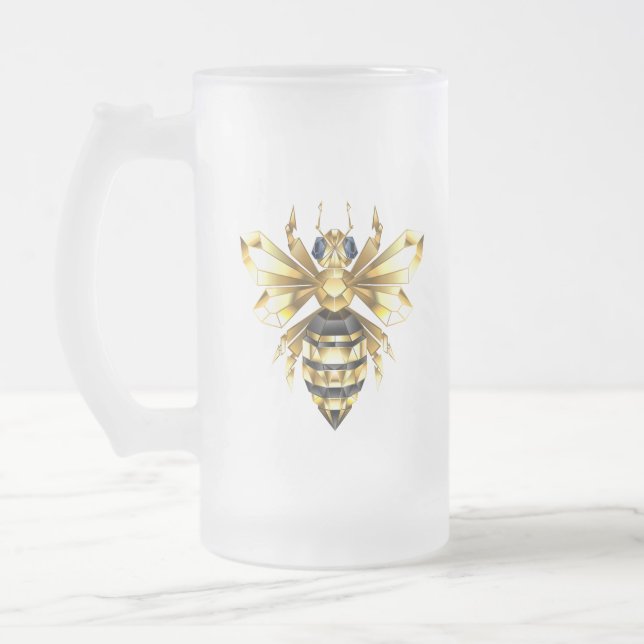 Imitate Gold Foil Logo Bee Polygonal auf Schwarz Mattglas Bierglas (Links)