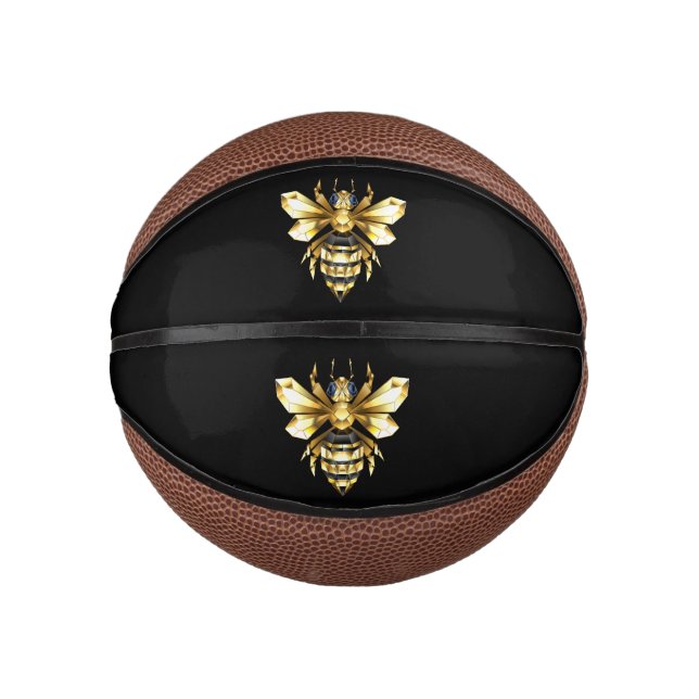 Imitate Gold Foil Logo Bee Polygonal auf Schwarz Mini Basketball (Vorderseite)