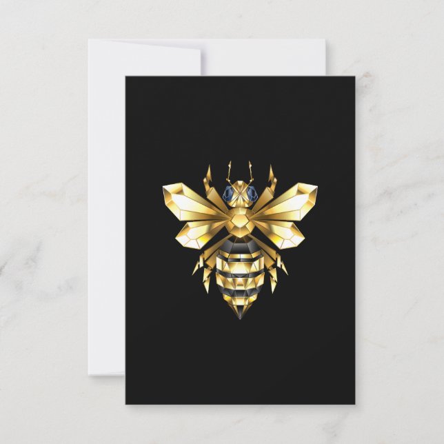 Imitate Gold Foil Logo Bee Polygonal auf Schwarz Mitteilungskarte (Vorderseite)