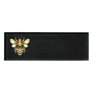 Imitate Gold Foil Logo Bee Polygonal auf Schwarz Namenschild