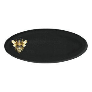 Imitate Gold Foil Logo Bee Polygonal auf Schwarz Namenschild