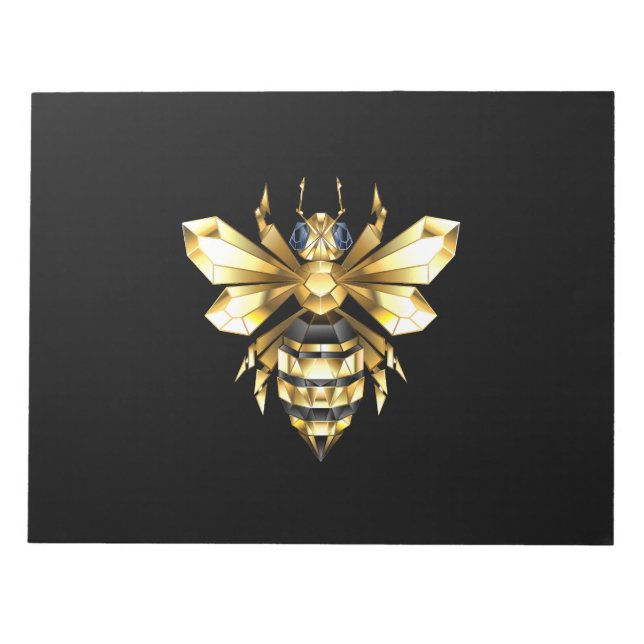 Imitate Gold Foil Logo Bee Polygonal auf Schwarz Notizblock (Vorderseite)