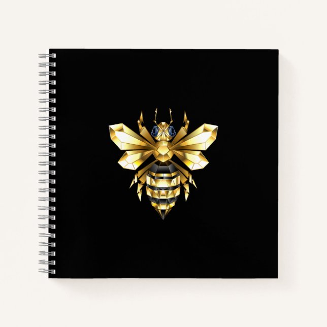 Imitate Gold Foil Logo Bee Polygonal auf Schwarz Notizbuch (Vorderseite)