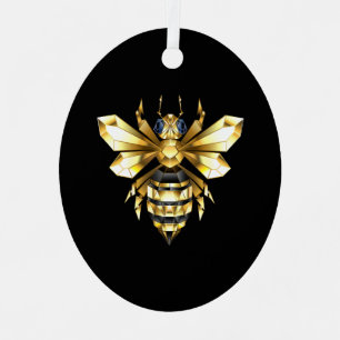 Imitate Gold Foil Logo Bee Polygonal auf Schwarz Ornament Aus Metall