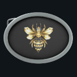 Imitate Gold Foil Logo Bee Polygonal auf Schwarz Ovale Gürtelschnalle<br><div class="desc">Gold,  Schmuck,  polygonale Biene mit golden glitzernden Flügeln auf schwarzem Hintergrund. Das Tier im polygonalen Stil.</div>