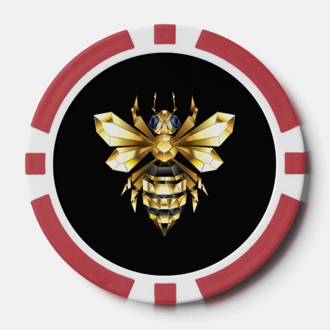 Imitate Gold Foil Logo Bee Polygonal auf Schwarz Pokerchips (Vorderseite)
