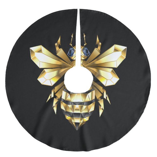 Imitate Gold Foil Logo Bee Polygonal auf Schwarz Polyester Weihnachtsbaumdecke (Vorderseite)