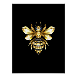 Imitate Gold Foil Logo Bee Polygonal auf Schwarz Poster