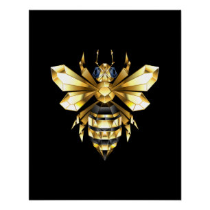 Imitate Gold Foil Logo Bee Polygonal auf Schwarz Poster