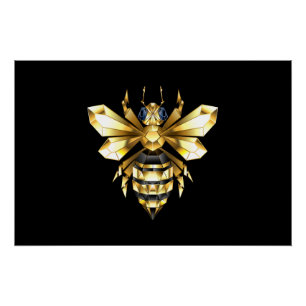 Imitate Gold Foil Logo Bee Polygonal auf Schwarz Poster
