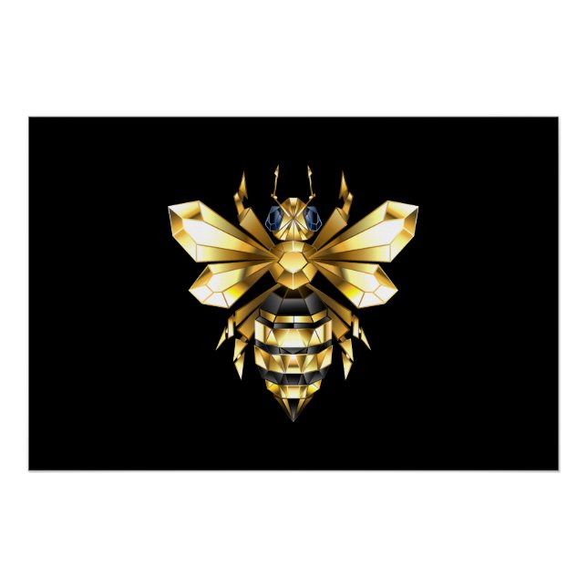 Imitate Gold Foil Logo Bee Polygonal auf Schwarz Poster (Vorderseite)