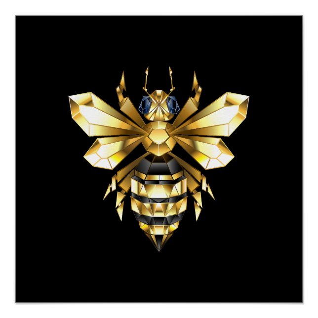 Imitate Gold Foil Logo Bee Polygonal auf Schwarz Poster (Vorderseite)