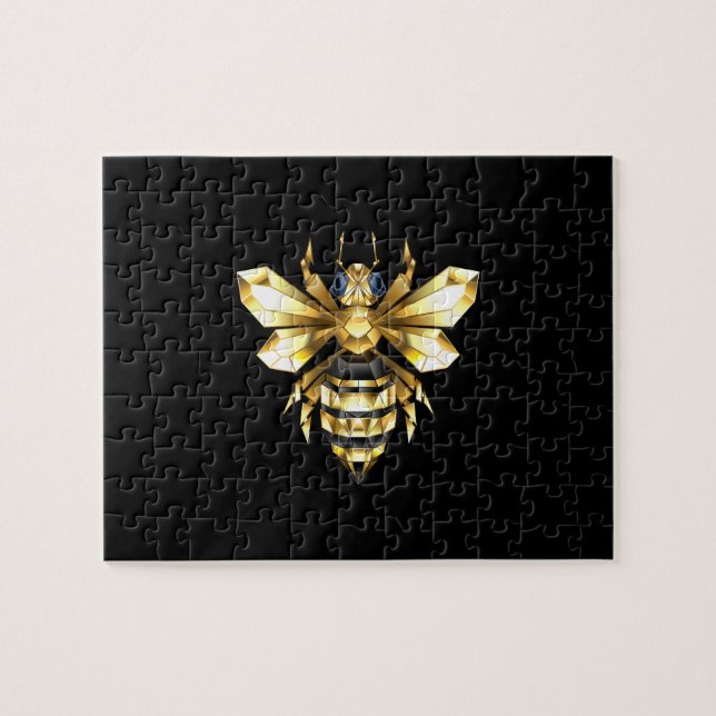 Imitate Gold Foil Logo Bee Polygonal auf Schwarz Puzzle (Horizontal)
