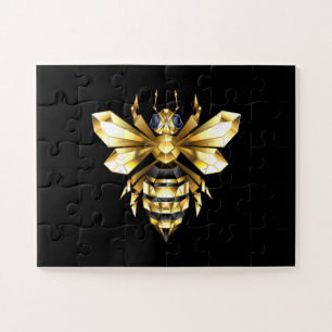 Imitate Gold Foil Logo Bee Polygonal auf Schwarz Puzzle