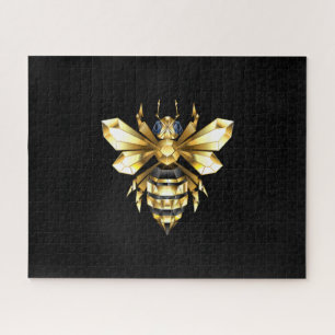 Imitate Gold Foil Logo Bee Polygonal auf Schwarz Puzzle