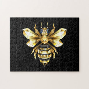 Imitate Gold Foil Logo Bee Polygonal auf Schwarz Puzzle