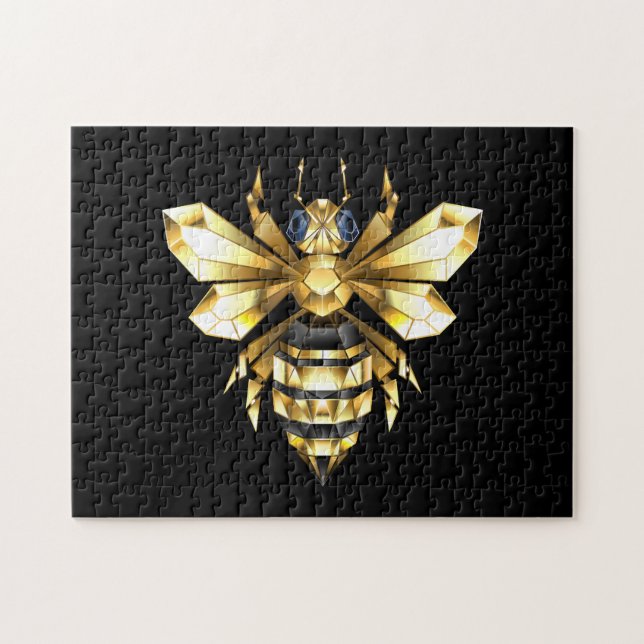 Imitate Gold Foil Logo Bee Polygonal auf Schwarz Puzzle (Horizontal)