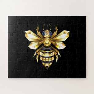 Imitate Gold Foil Logo Bee Polygonal auf Schwarz Puzzle