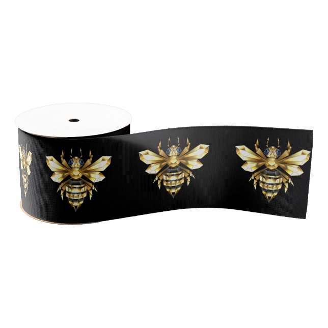 Imitate Gold Foil Logo Bee Polygonal auf Schwarz Ripsband (Spule)