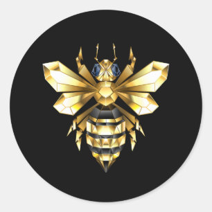 Imitate Gold Foil Logo Bee Polygonal auf Schwarz Runder Aufkleber