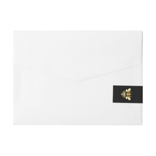 Imitate Gold Foil Logo Bee Polygonal auf Schwarz Rundum-Adressaufkleber