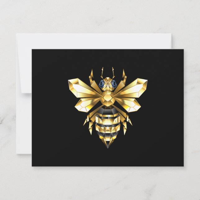 Imitate Gold Foil Logo Bee Polygonal auf Schwarz Save The Date (Vorderseite)