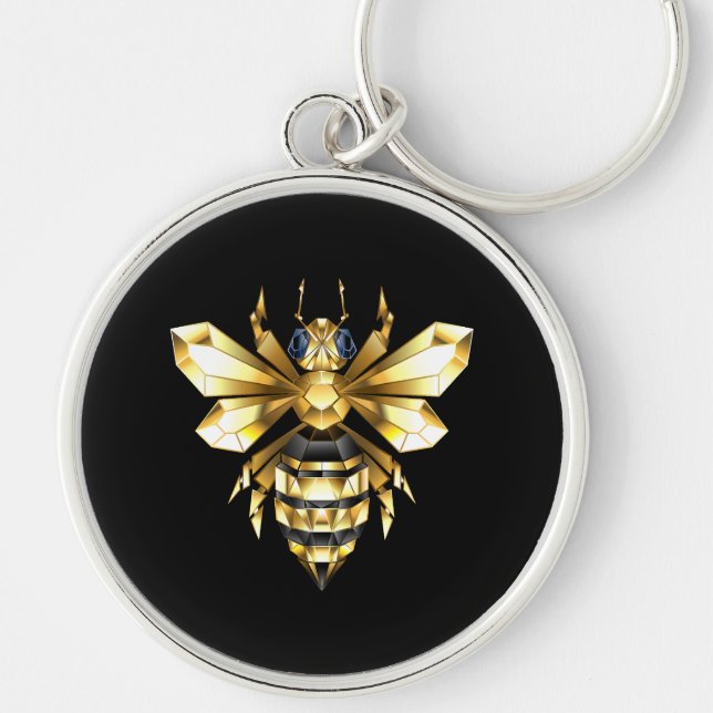 Imitate Gold Foil Logo Bee Polygonal auf Schwarz Schlüsselanhänger (Vorne)
