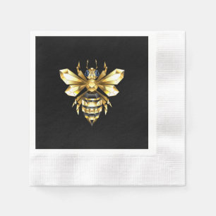 Imitate Gold Foil Logo Bee Polygonal auf Schwarz Serviette