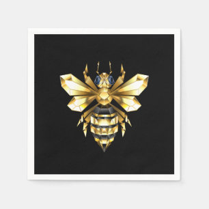 Imitate Gold Foil Logo Bee Polygonal auf Schwarz Serviette