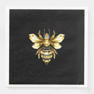 Imitate Gold Foil Logo Bee Polygonal auf Schwarz Serviette
