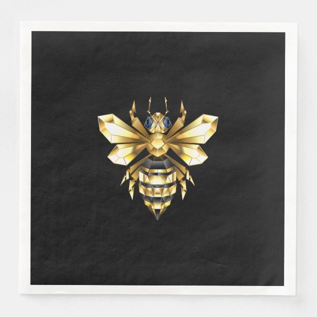 Imitate Gold Foil Logo Bee Polygonal auf Schwarz Serviette (Vorderseite)
