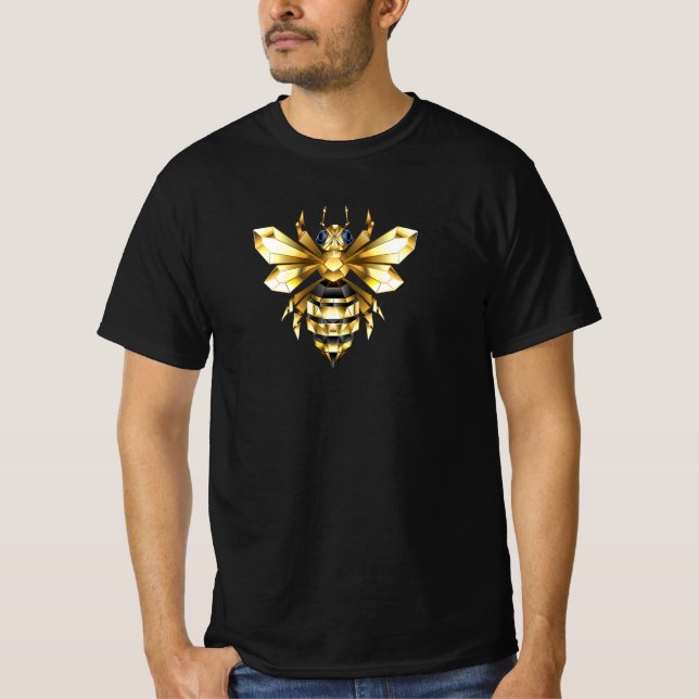 Imitate Gold Foil Logo Bee Polygonal auf Schwarz T-Shirt (Vorderseite)