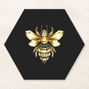 Imitate Gold Foil Logo Bee Polygonal auf Schwarz Untersetzer