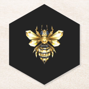 Imitate Gold Foil Logo Bee Polygonal auf Schwarz Untersetzer