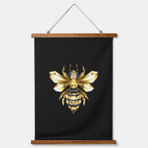 Imitate Gold Foil Logo Bee Polygonal auf Schwarz Wandteppich Mit Holzrahmen