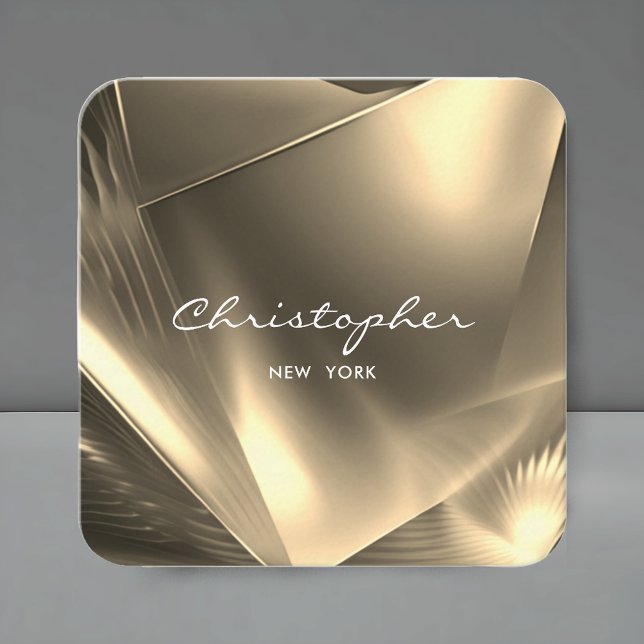 Imitate Gold Foil Minimal QR Code & Social Media Quadratische Visitenkarte (Faux Gold Foil Minimal QR Code & Social Media Square Business Card)