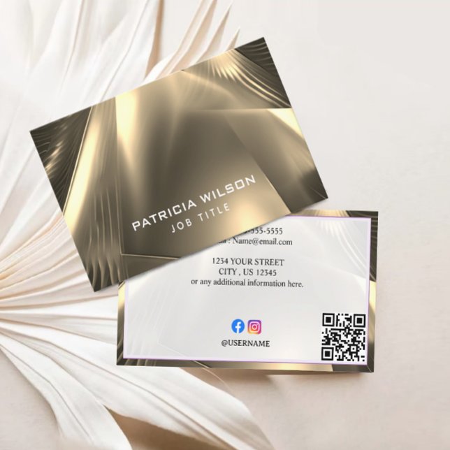 Imitate Gold Foil Minimal QR Code & Social Media Visitenkarte (Faux Gold Foil Minimal QR Code Business Card)