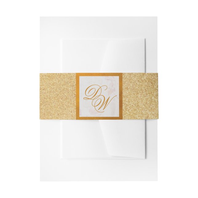 Imitate Gold Foil Monogram Marble Glitzer Elegant Einladungsbanderole (Vorderseite Beispiel)