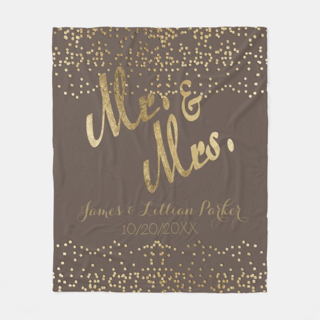 Imitate Gold Foil "Mr. & Mrs." Monogramm-Hochzeit Fleecedecke (Vorderseite)