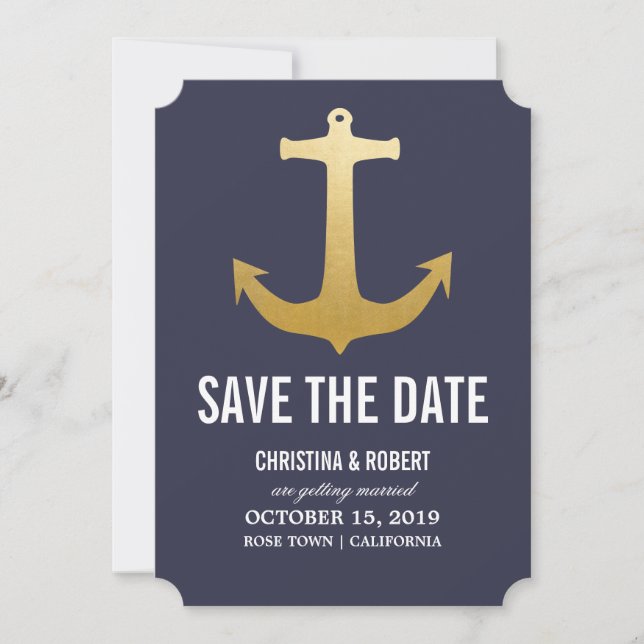 Imitate Gold Foil Nautical Anchor Save the Date (Vorderseite)