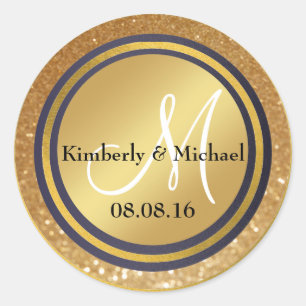 Imitate Gold Foil Navy Blue Monogram Runder Aufkleber