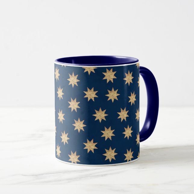 Imitate Gold Foil & Navy Blue Stars Muster Tasse (VorderseiteRechts)