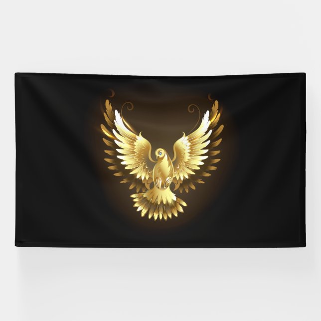Imitate Gold Foil Peace Dove auf Black Banner (Horizontal)