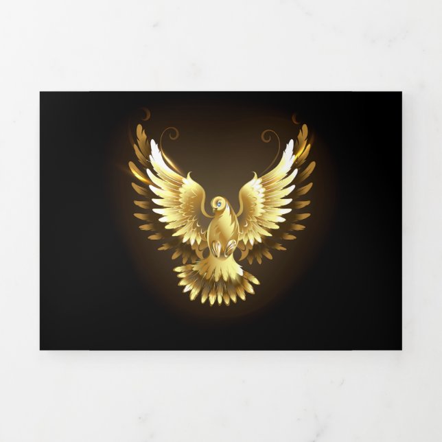Imitate Gold Foil Peace Dove auf Black Dreifach Gefaltete Urlaubskarte (Cover)