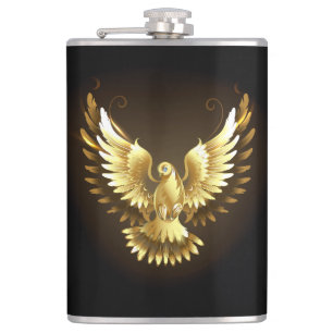 Imitate Gold Foil Peace Dove auf Black Flachmann