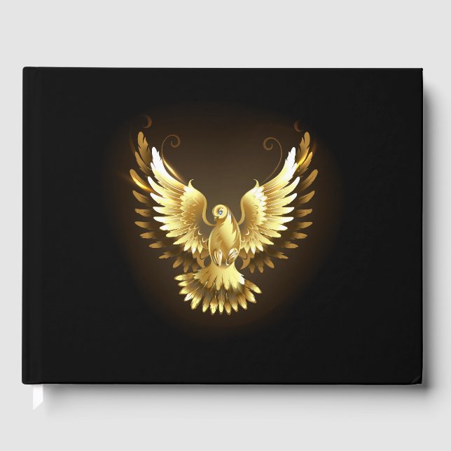 Imitate Gold Foil Peace Dove auf Black Gästebuch (Vorderseite)
