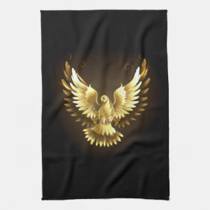 Imitate Gold Foil Peace Dove auf Black Geschirrtuch