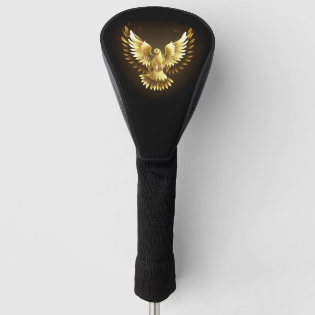 Imitate Gold Foil Peace Dove auf Black Golf Headcover (Vorderseite)